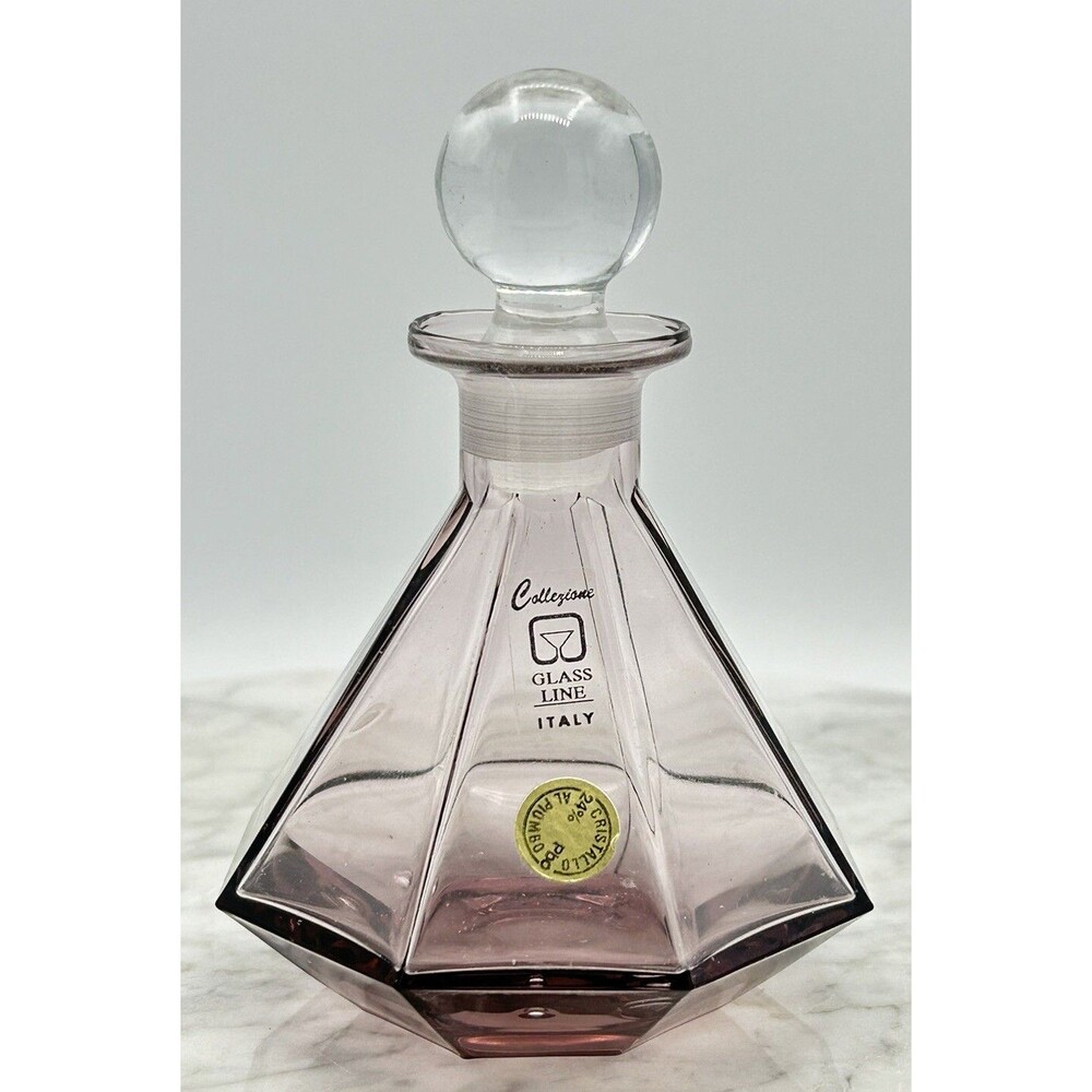 Vintage Crystal Perfume Bottle Purple Collezione Glass Italy 5.5” Clear Stopper